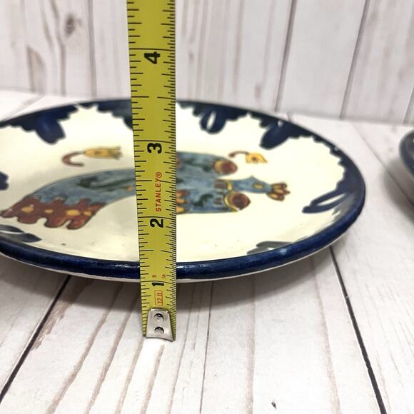 Vintage Boho Mexican Talavera Plates- Hand Painted Bird & Fish Folk Art Set of 2 - Picture 11 of 11